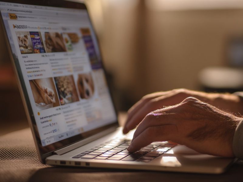 Čovek kupuje hranu za pse online